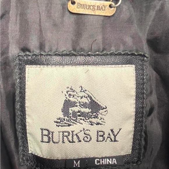 Burks Bay genuine leather jacket black biker moto zip front size M vintage - Picture 5 of 5